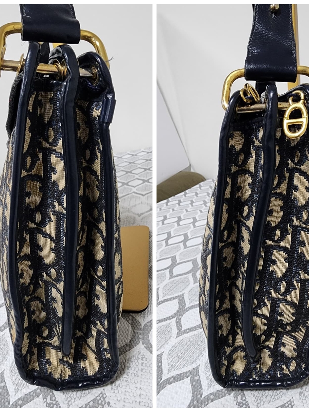 Christian Dior Vintage Diorissimo Top Handle Bag Beige/Navy Blue - Picture 8 of 16